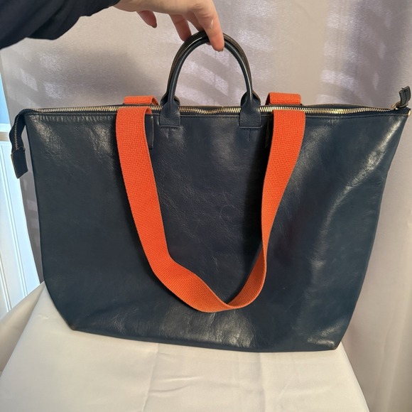 CLARE V. Le Zip Tote Bag Pacific Rustic Blue Orange Leather Purse Overnight Bag - Picture 1 of 16